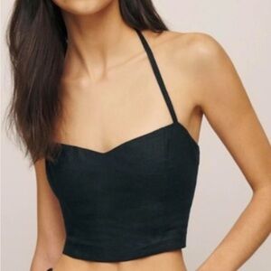 Reformation Black Linen Halter Top